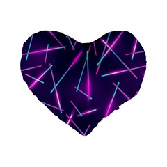 Retrowave Aesthetic Vaporwave Retro Memphis Pattern 80s Design Geometric Shapes Futurist Purple Pink Blue Neon Light Standard 16  Premium Heart Shape Cushions by genx