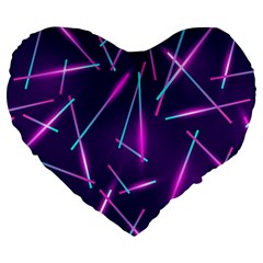 Retrowave Aesthetic Vaporwave Retro Memphis Pattern 80s Design Geometric Shapes Futurist Purple Pink Blue Neon Light Large 19  Premium Flano Heart Shape Cushions by genx