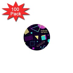 Retrowave Aesthetic Vaporwave Retro Memphis Pattern 80s Design 3d Geometric Shapes 1  Mini Buttons (100 Pack)  by genx