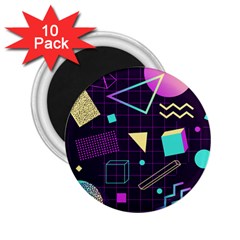 Retrowave Aesthetic Vaporwave Retro Memphis Pattern 80s Design 3d Geometric Shapes 2 25  Magnets (10 Pack)  by genx