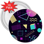 Retrowave Aesthetic vaporwave retro memphis pattern 80s design 3D geometric shapes 3  Buttons (10 pack)  Front