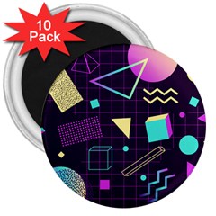 Retrowave Aesthetic Vaporwave Retro Memphis Pattern 80s Design 3d Geometric Shapes 3  Magnets (10 Pack)  by genx