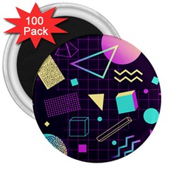 Retrowave Aesthetic Vaporwave Retro Memphis Pattern 80s Design 3d Geometric Shapes 3  Magnets (100 Pack) by genx