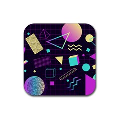 Retrowave Aesthetic Vaporwave Retro Memphis Pattern 80s Design 3d Geometric Shapes Rubber Coaster (square)  by genx