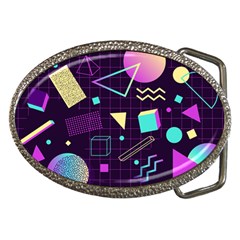 Retrowave Aesthetic Vaporwave Retro Memphis Pattern 80s Design 3d Geometric Shapes Belt Buckles by genx