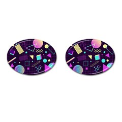 Retrowave Aesthetic Vaporwave Retro Memphis Pattern 80s Design 3d Geometric Shapes Cufflinks (oval) by genx