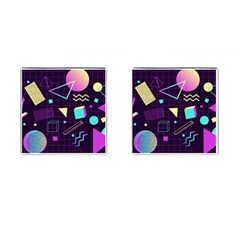 Retrowave Aesthetic Vaporwave Retro Memphis Pattern 80s Design 3d Geometric Shapes Cufflinks (square) by genx