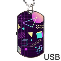 Retrowave Aesthetic Vaporwave Retro Memphis Pattern 80s Design 3d Geometric Shapes Dog Tag Usb Flash (one Side) by genx