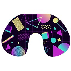 Retrowave Aesthetic Vaporwave Retro Memphis Pattern 80s Design 3d Geometric Shapes Travel Neck Pillow by genx