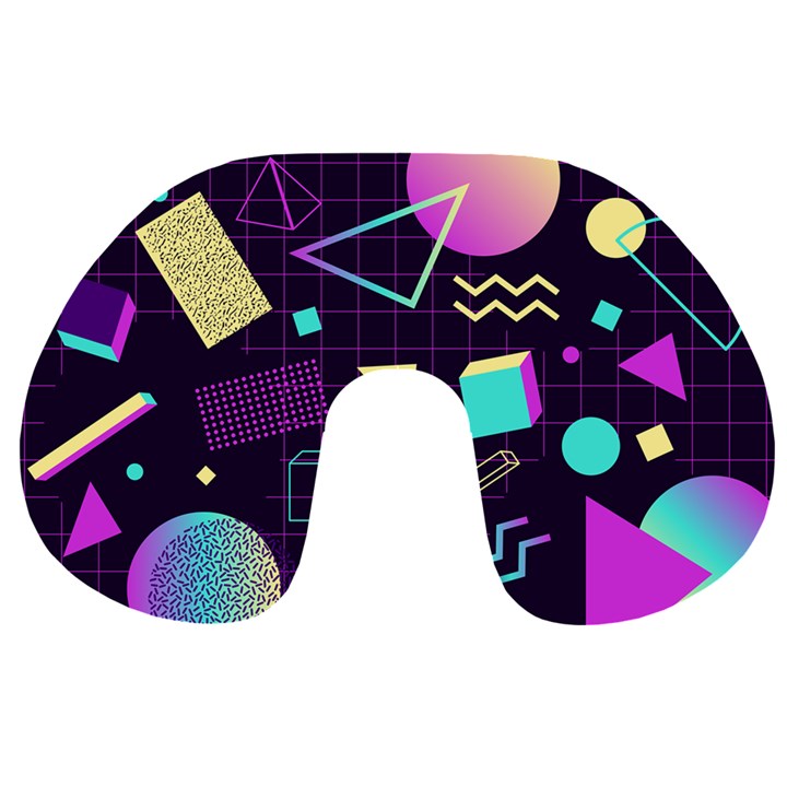 Retrowave Aesthetic vaporwave retro memphis pattern 80s design 3D geometric shapes Travel Neck Pillow