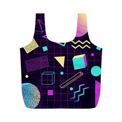 Retrowave Aesthetic Vaporwave Retro Memphis Pattern 80s Design 3d Geometric Shapes Full Print Recycle Bag (m) by genx