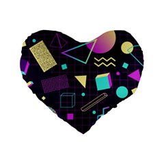 Retrowave Aesthetic Vaporwave Retro Memphis Pattern 80s Design 3d Geometric Shapes Standard 16  Premium Flano Heart Shape Cushions by genx