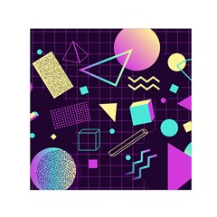 Retrowave Aesthetic Vaporwave Retro Memphis Pattern 80s Design 3d Geometric Shapes Small Satin Scarf (square) by genx