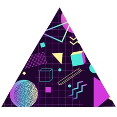 Retrowave Aesthetic Vaporwave Retro Memphis Pattern 80s Design 3d Geometric Shapes Wooden Puzzle Triangle by genx