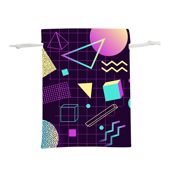 Retrowave Aesthetic vaporwave retro memphis pattern 80s design 3D geometric shapes Lightweight Drawstring Pouch (S)