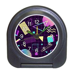 Retrowave Aesthetic Vaporwave Retro Memphis Pattern 80s Design 3d Geometric Shapes Travel Alarm Clock by genx