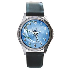 Little Fairy Dancing On The Moon Round Metal Watch by FantasyWorld7