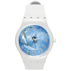 Little Fairy Dancing On The Moon Round Plastic Sport Watch (m) by FantasyWorld7