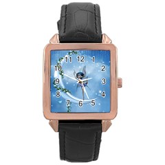 Little Fairy Dancing On The Moon Rose Gold Leather Watch  by FantasyWorld7