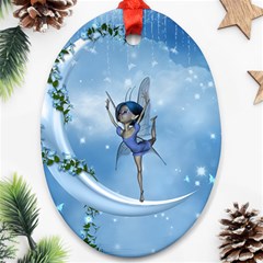 Little Fairy Dancing On The Moon Oval Ornament (two Sides) by FantasyWorld7