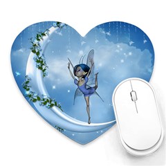 Little Fairy Dancing On The Moon Heart Mousepads by FantasyWorld7