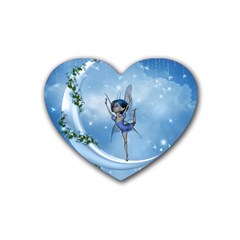 Little Fairy Dancing On The Moon Heart Coaster (4 Pack)  by FantasyWorld7