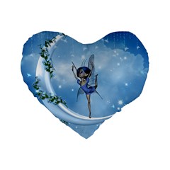 Little Fairy Dancing On The Moon Standard 16  Premium Flano Heart Shape Cushions by FantasyWorld7