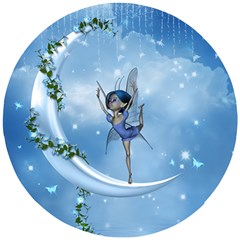 Little Fairy Dancing On The Moon Wooden Puzzle Round by FantasyWorld7