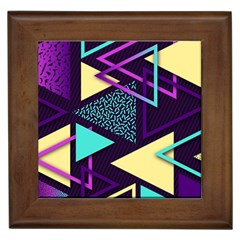 Retrowave Aesthetic Vaporwave Retro Memphis Triangle Pattern 80s Yellow Turquoise Purple Framed Tile by genx