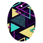 Retrowave Aesthetic vaporwave retro memphis triangle pattern 80s yellow turquoise purple Ornament (Oval) Front