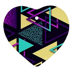 Retrowave Aesthetic Vaporwave Retro Memphis Triangle Pattern 80s Yellow Turquoise Purple Ornament (heart) by genx