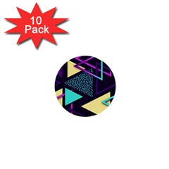 Retrowave Aesthetic Vaporwave Retro Memphis Triangle Pattern 80s Yellow Turquoise Purple 1  Mini Buttons (10 Pack)  by genx