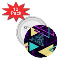 Retrowave Aesthetic Vaporwave Retro Memphis Triangle Pattern 80s Yellow Turquoise Purple 1 75  Buttons (10 Pack) by genx