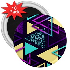 Retrowave Aesthetic Vaporwave Retro Memphis Triangle Pattern 80s Yellow Turquoise Purple 3  Magnets (10 Pack)  by genx