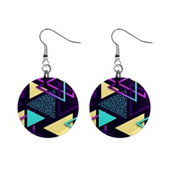 Retrowave Aesthetic Vaporwave Retro Memphis Triangle Pattern 80s Yellow Turquoise Purple Mini Button Earrings by genx