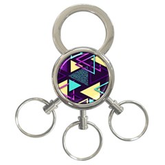 Retrowave Aesthetic Vaporwave Retro Memphis Triangle Pattern 80s Yellow Turquoise Purple 3-ring Key Chain by genx