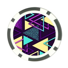 Retrowave Aesthetic Vaporwave Retro Memphis Triangle Pattern 80s Yellow Turquoise Purple Poker Chip Card Guard by genx