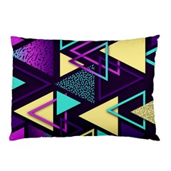 Retrowave Aesthetic Vaporwave Retro Memphis Triangle Pattern 80s Yellow Turquoise Purple Pillow Case by genx