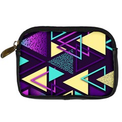 Retrowave Aesthetic Vaporwave Retro Memphis Triangle Pattern 80s Yellow Turquoise Purple Digital Camera Leather Case by genx