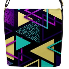 Retrowave Aesthetic Vaporwave Retro Memphis Triangle Pattern 80s Yellow Turquoise Purple Flap Closure Messenger Bag (s) by genx