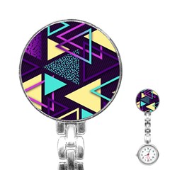 Retrowave Aesthetic Vaporwave Retro Memphis Triangle Pattern 80s Yellow Turquoise Purple Stainless Steel Nurses Watch by genx