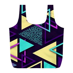 Retrowave Aesthetic Vaporwave Retro Memphis Triangle Pattern 80s Yellow Turquoise Purple Full Print Recycle Bag (l) by genx