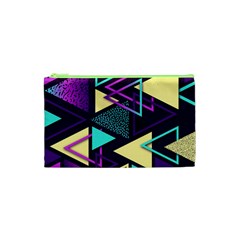 Retrowave Aesthetic Vaporwave Retro Memphis Triangle Pattern 80s Yellow Turquoise Purple Cosmetic Bag (xs) by genx