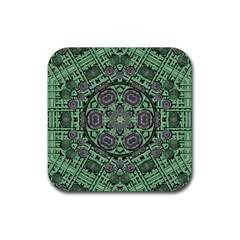 Bamboo Wood And Flowers In The Green Rubber Coaster (square)  by pepitasart