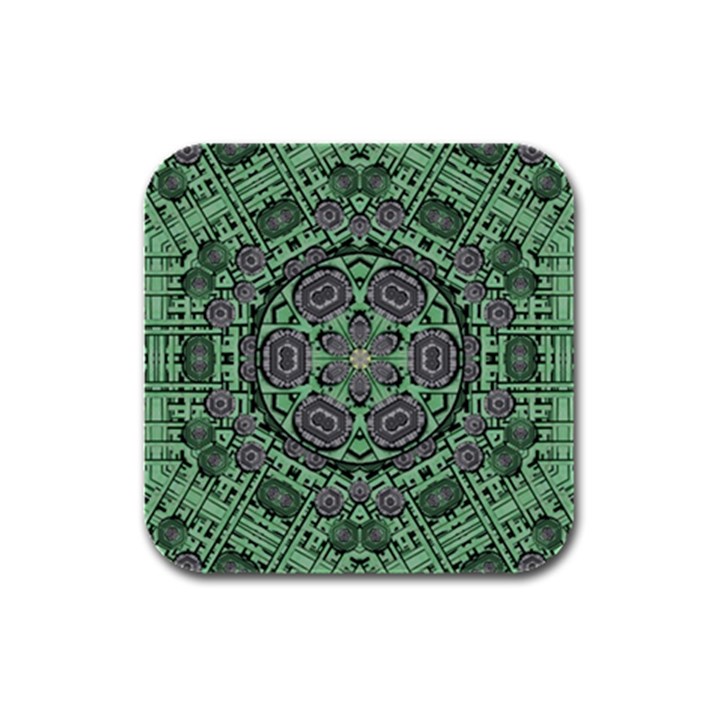 Bamboo Wood And Flowers In The Green Rubber Square Coaster (4 pack) 