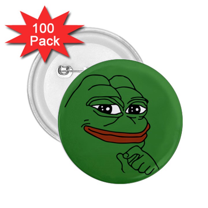 Pepe The Frog Smug face with smile and hand on chin meme Kekistan all over print green 2.25  Buttons (100 pack) 