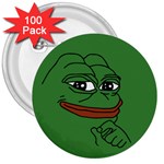 Pepe The Frog Smug face with smile and hand on chin meme Kekistan all over print green 3  Buttons (100 pack)  Front