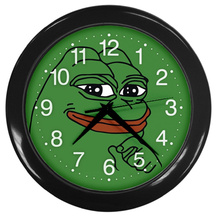 Pepe The Frog Smug face with smile and hand on chin meme Kekistan all over print green Wall Clock (Black)