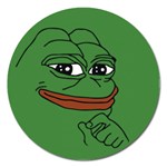 Pepe The Frog Smug face with smile and hand on chin meme Kekistan all over print green Magnet 5  (Round) Front