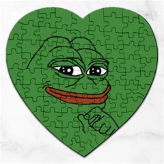 Pepe The Frog Smug Face With Smile And Hand On Chin Meme Kekistan All Over Print Green Jigsaw Puzzle (heart) by snek